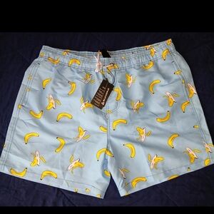 Silkworld Light Blue Banana Print Swim Trunks